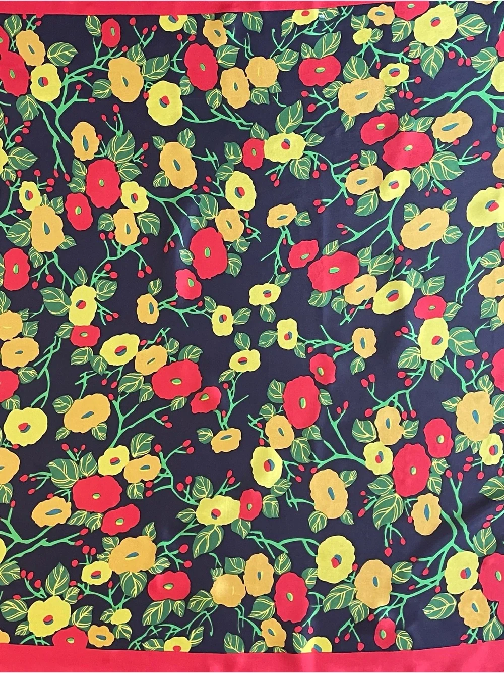 Vintage Scarf Silk Poppy Print 34 In Sq Excellent Condition